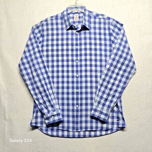 Men's Blue and White Plaid Shirt